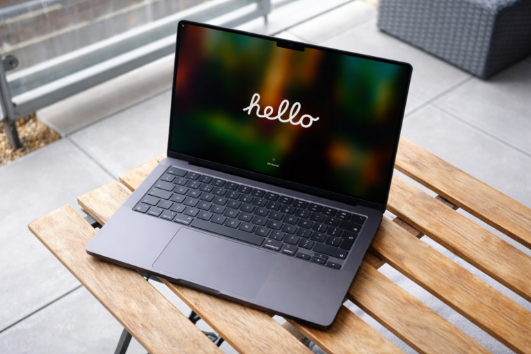 MacBook Pro on a sunny balcony