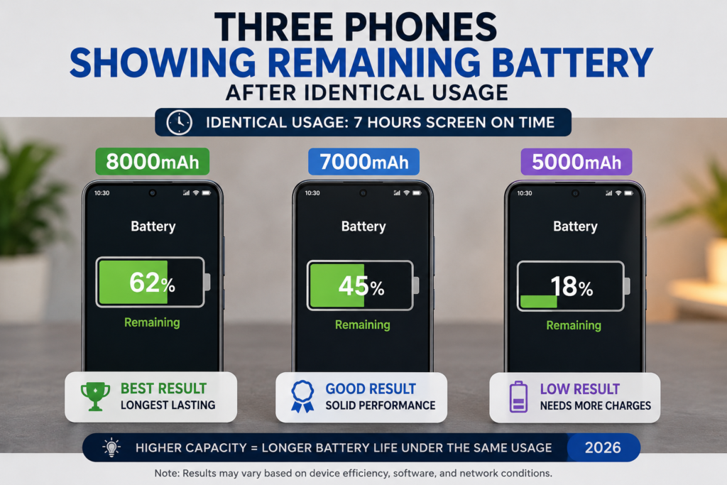 8000mAh vs 7000mAh vs 5000mAh Battery Comparison (2026)